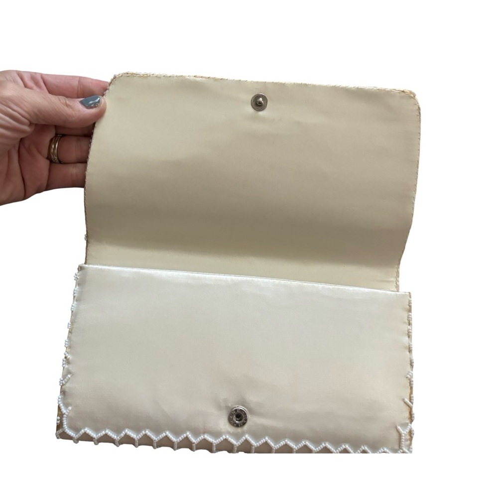 Vintage 60s beaded silk clutch set - white - 1960s - Picture 6 of 11